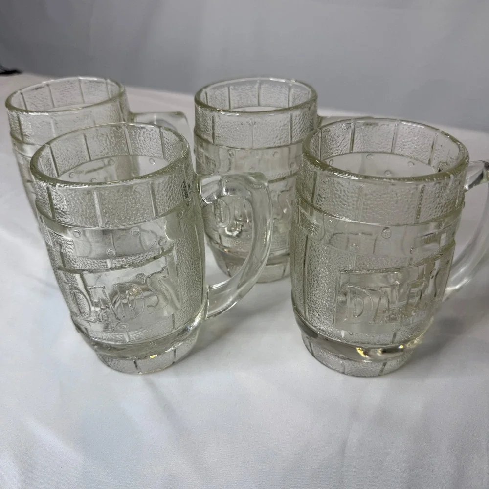 Vintage Dads Root Beer Glass Mugs Set of 4 Barrel Style Textured Heavy Glass 5in